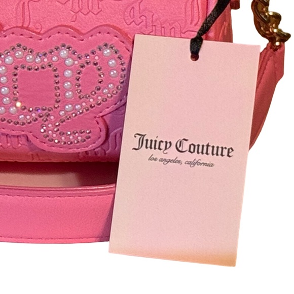 Juicy Couture NWT Pink Embossed Shoulder Bag & Juicy Crown Heart Earrings (P189) - Picture 4 of 12